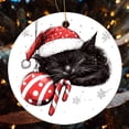 thumbnail image 5 of Christmas Ceramic Ornament Winter Christmas Bell Black Cat Double-Sided Printed 3" Ceramic Christmas Ornament Santa Black Cat Xmas Trees Decorations Keepsake Gifts Gifts for Women Men On Christmas, 5 of 8