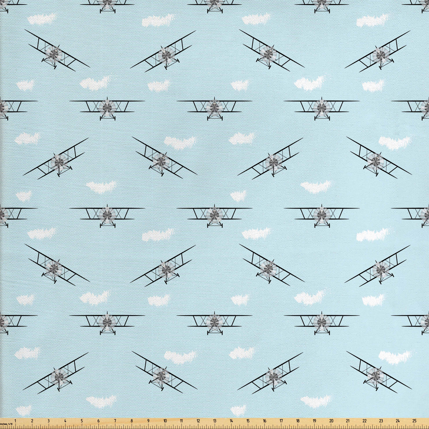 Airplane Fabric by The Yard, Old Aircraft Biplanes in Blue Sky Speedy