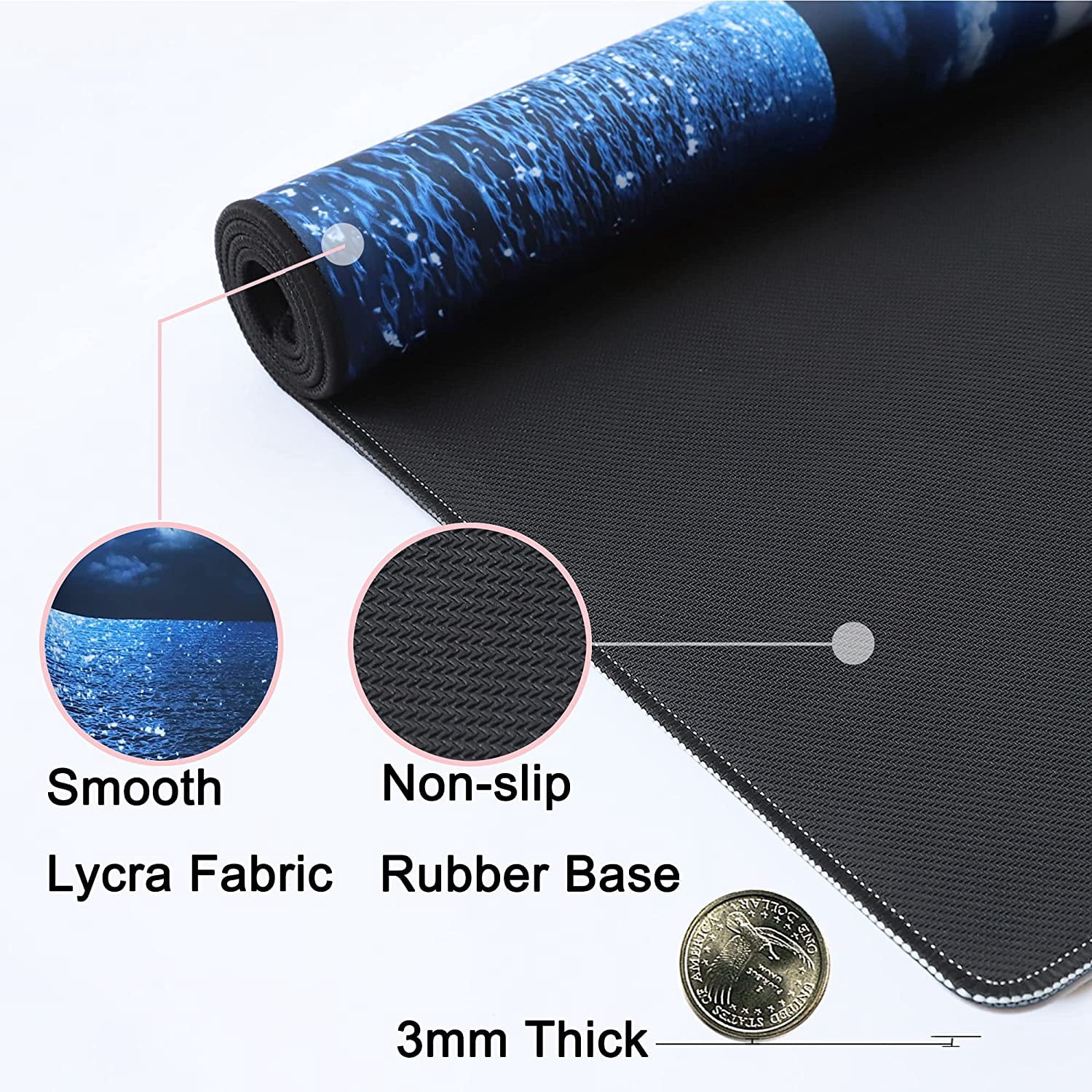 Desk Mat,Large Mouse Pad 35''''×15.6''''×0.12'''' XXL Extended Gaming Mouse Pad Mat with Non-Slip Base Stitched Eges Mousepad for Computer,Office,Keyboard and Laptop - Moon Ocean