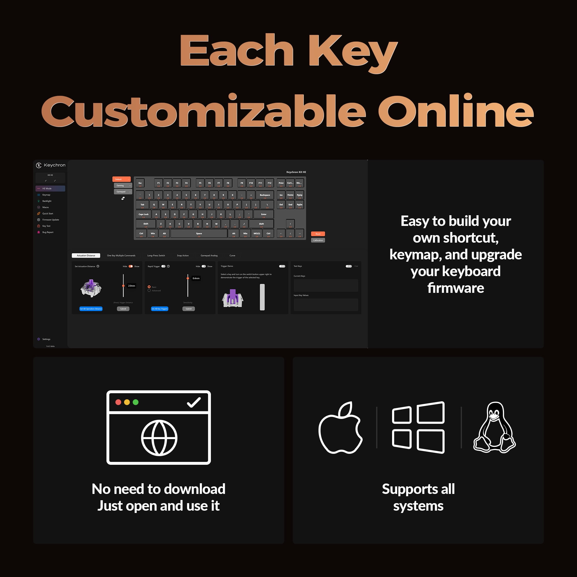 Keychron K8 HE 80% TKL Wireless RGB Hall Effect Magnetic Switch Keyboard, Rapid Trigger, QMK, 2.4G/BT, Black