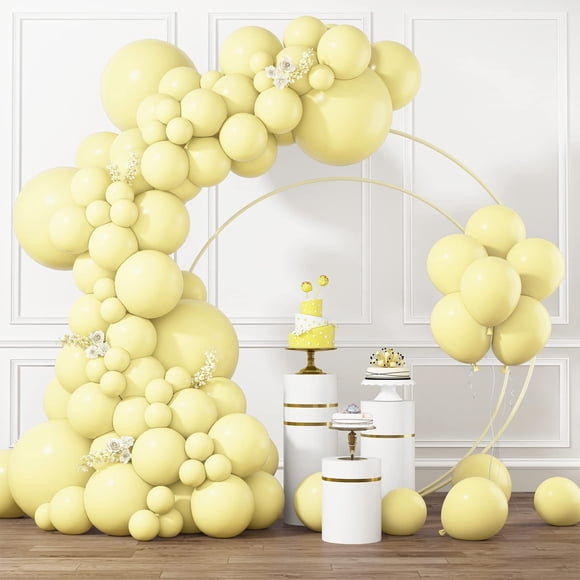 Juego de globos RUBFAC de látex amarillo pastel, 105 unidades, con cinta y pegamento
