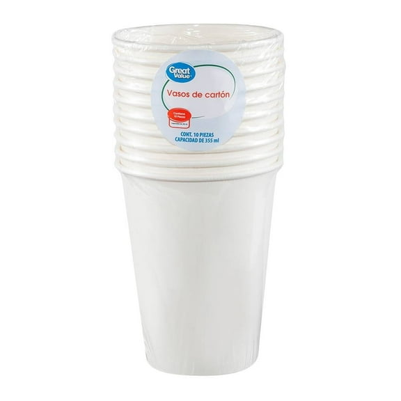 Vasos de cartón Great Value blancos desechables 10 pzas