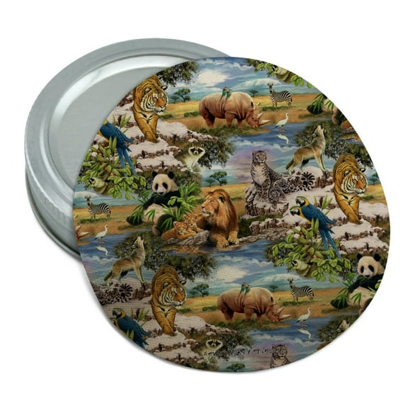 World Wildlife Snow Leopard Rhino Wolf Lion Pattern Round Rubber Non-Slip Jar Gripper Lid Opener