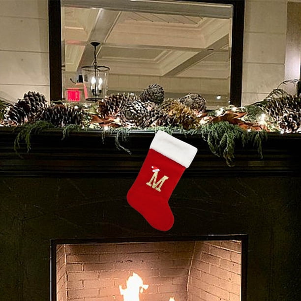 ¡Ahorra Más!, Calcetines navideños grandes Decoración navideña 26 letras en inglés Colgante pequeño Calcetines con letras Bolsa de regalo para niños Akmoler