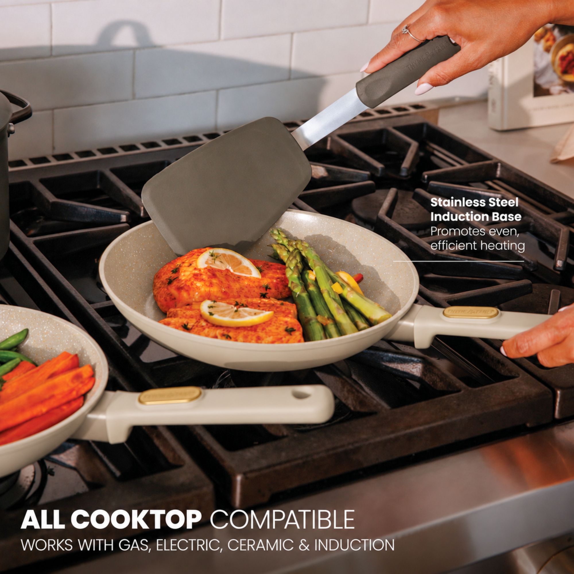 Thyme & Table 12-Piece Ceramic Non-Stick Cookware Set, Taupe photo 4