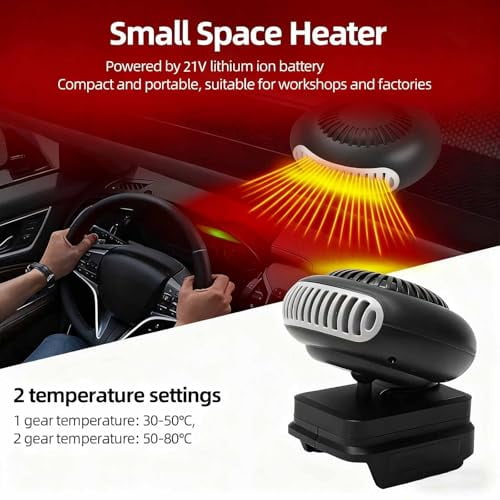 Battery Powered Heater for Car & Small Spaces - Rechargeable Portable Heater with Defrosting Function, Safe Anti-Tilt Design for Indoor Use