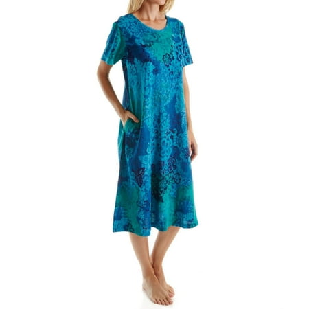 Knit Cotton Dress - Women's La Cera 2523 100% Cotton Knit Short Sleeve Lounge Dress