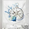 thumbnail image 1 of Compass Tapestry, Watercolor Marine Life Theme Seashell Compass Voyaging Vibrant Color Print, Fabric Wall Hanging Decor for Bedroom Living Room Dorm, 5 Sizes, Navy Blue Eggshell, by Ambesonne, 1 of 1
