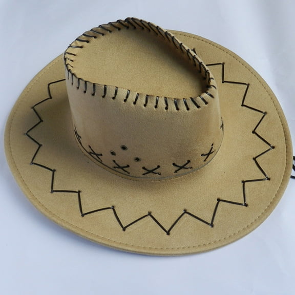 yunLXY Under $5 Brown Western Cowboy Hat for Women Men, Rolled-Up Felt Fedora Cowgirl Hat