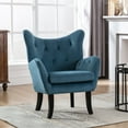 thumbnail image 3 of Wingback Upholstered Accent Chair Tufted Button Armchair Velvet - Modern Accent Vanity Chair for Living Room Bedroom Lounge - Mid Back Velvet Fabric Club Chair - Teal Blue, 3 of 8