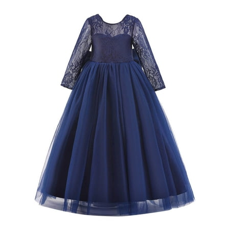 

AIMAOMI Toddler Girls Long Sleeve Spring Girl s Dress Lace Embroidery Bow Princess Skirt Large Children s Wedding Dress H