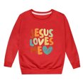 thumbnail image 4 of Hwmodou Girls Sweatshirt "Jesus Loves Me" Crewneck Printed Long Sleeve Fall Winter Simple Athletic Top,3-14Y, 4 of 4