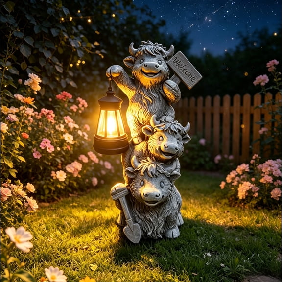 Diceymbol Solar Highland Cow Garden Statue Light, 9.84 Inch Resin Decor