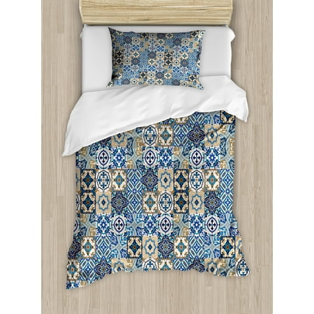 Moroccan Duvet Cover Set Tile Pattern With Portuguese Traditional