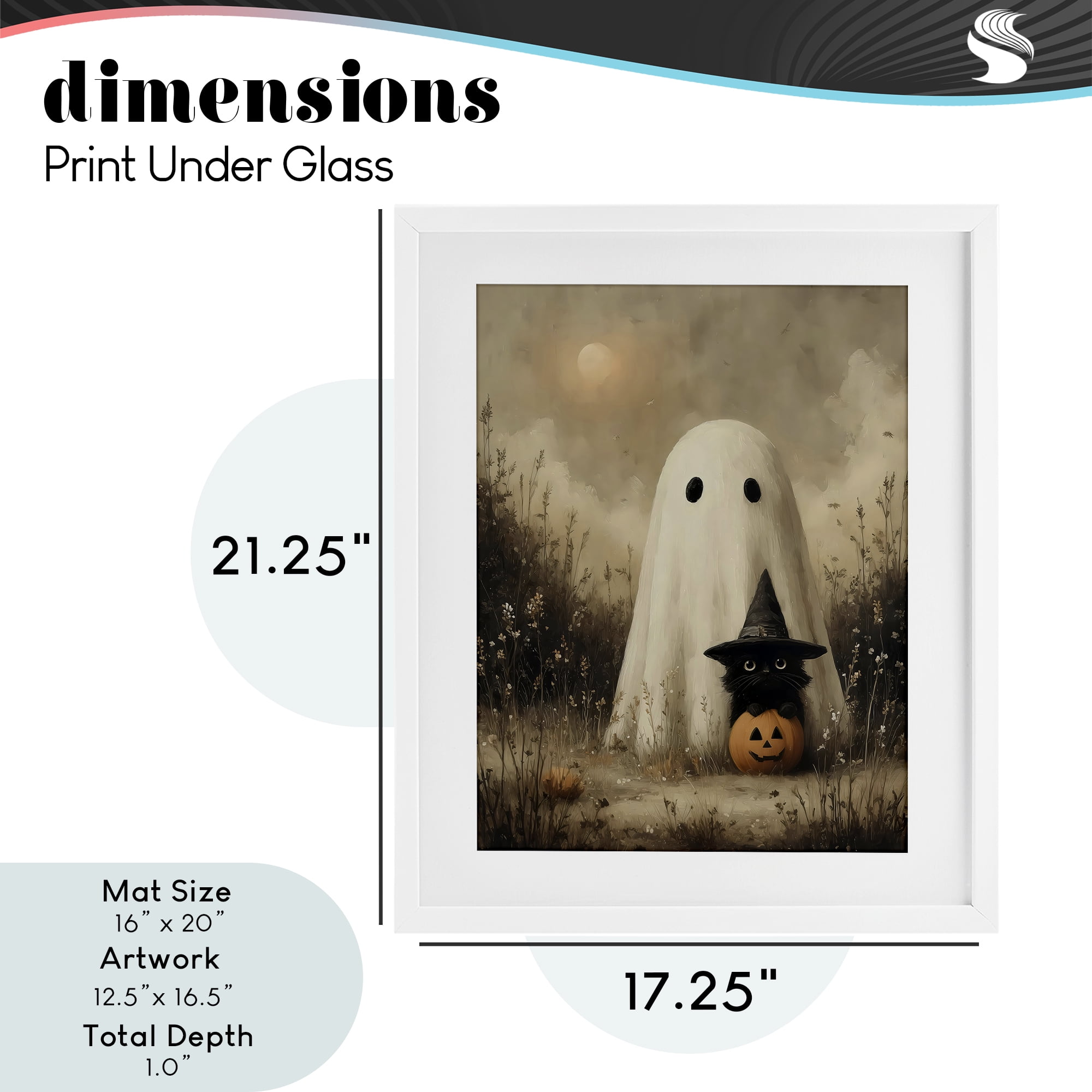Ghost with Black Kitten White Framed Print Under Glass, design by Arlington Prints