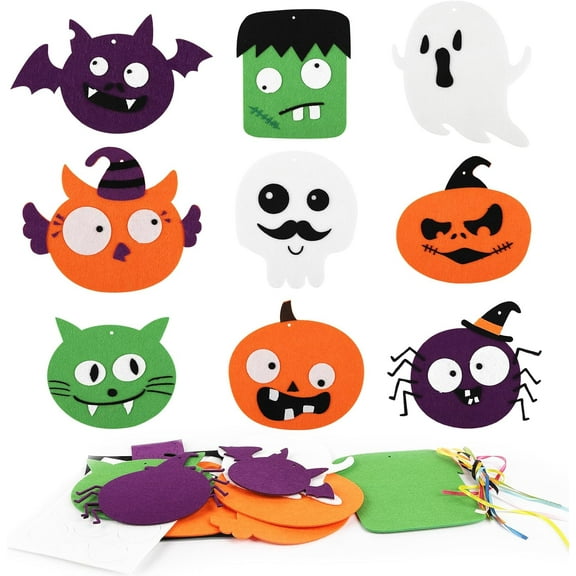 Halloween Craft Set for Children, 9 Pieces Felt Craft Halloween cartoon, Creative Halloween Decoration , Craft Set Children from 3 4 5 6 7 8 Years for Boys Girls Gifts