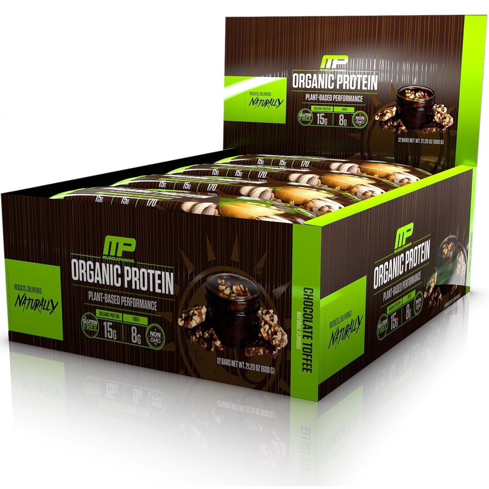 MusclePharm Organic Protein Bar, Chocolate Toffee, 1.76 Oz, 12 Ct
