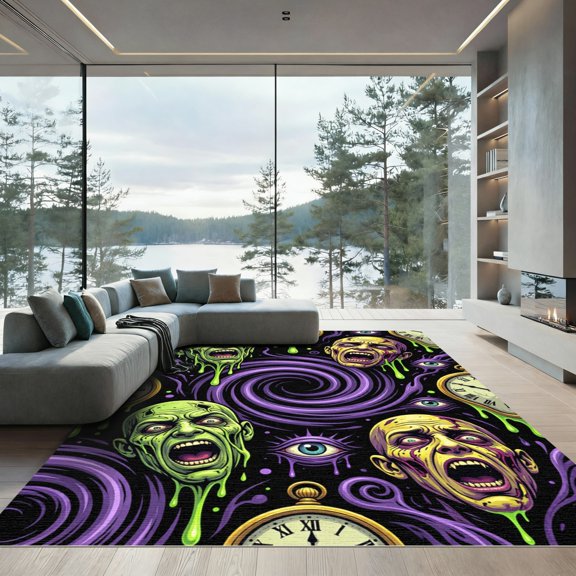 ODIKA 4' x 6' Machine Washable Non-Slip Area Rug, gothic print High Traffic Rug, Green, 1183071