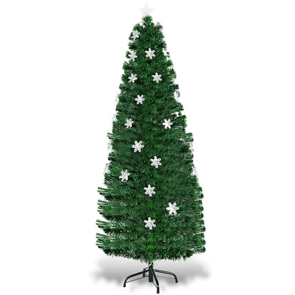 Topbuy 6'Pre-Lit Fiber Optic Artificial Christmas Tree w/ Snowflakes (Indoor/Outdoor)