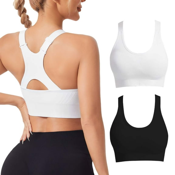 Sunm Boutique 2 Pcs Adjustable Sports Bra for Women,Racerback High Support Bras Padded Workout Bras Seamless Yoga Athletic Bra