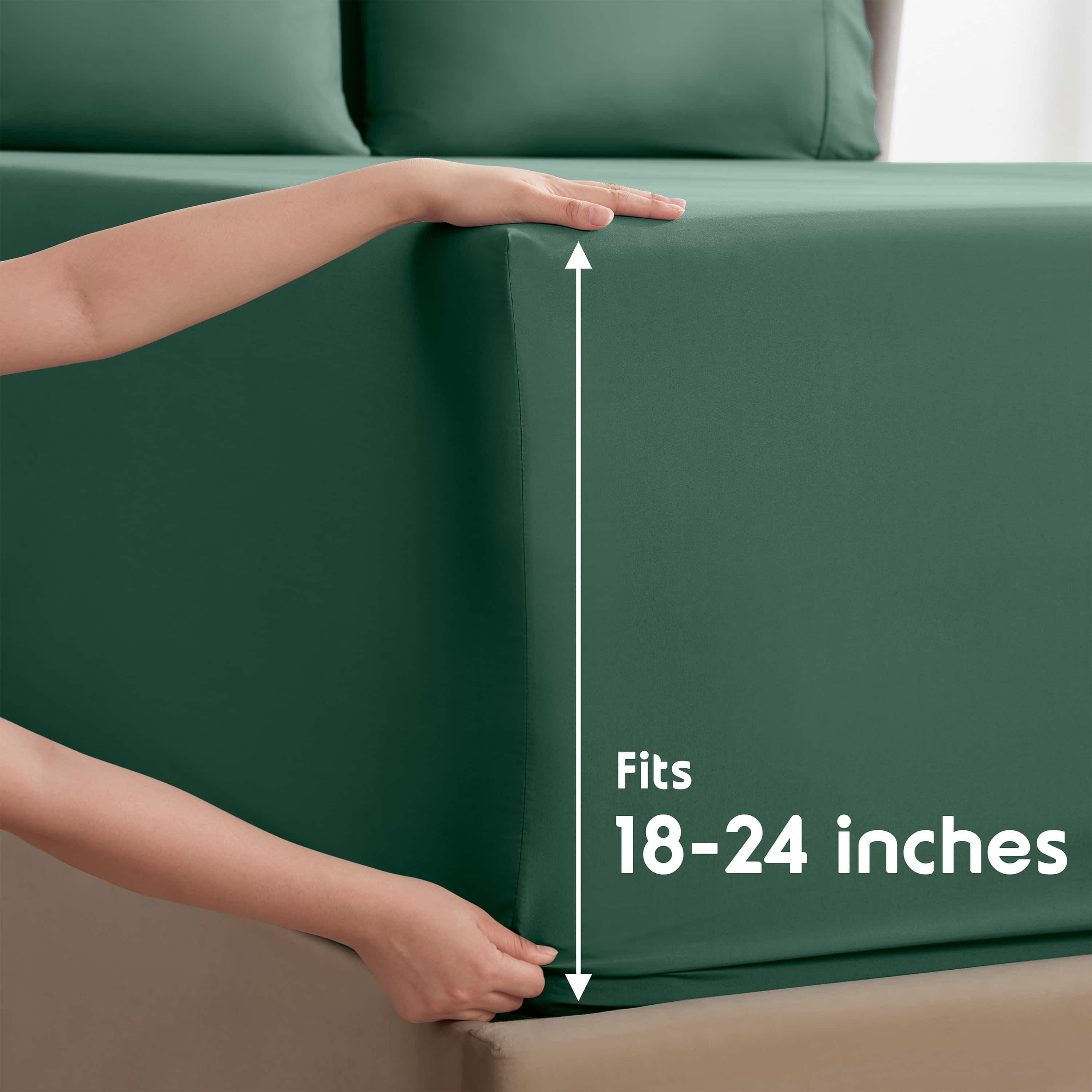 LammaLoe Extra Deep Pocket Split King Sheets set, Fits 18"-24" Mattress, 7 Piece Soft Microfiber Bed Sheet Sets, Dark Green