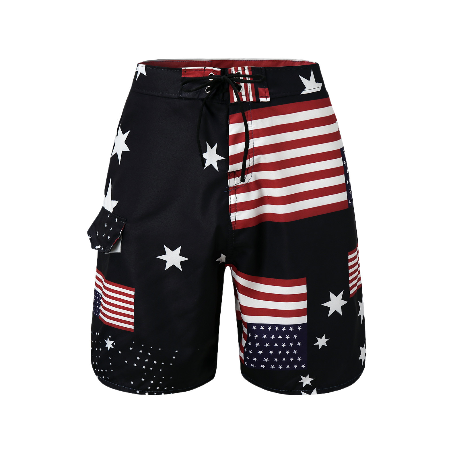 Mens American Flag Swim Trunks Flat Front Drawstring Sports Board Shorts Lightweight Athletic