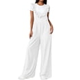 thumbnail image 4 of CHGBMOK Casual Summer Dressy for Women Ruffle Sleeveless Linen Jumpsuits with Pockets Wide Leg Pants, 4 of 7