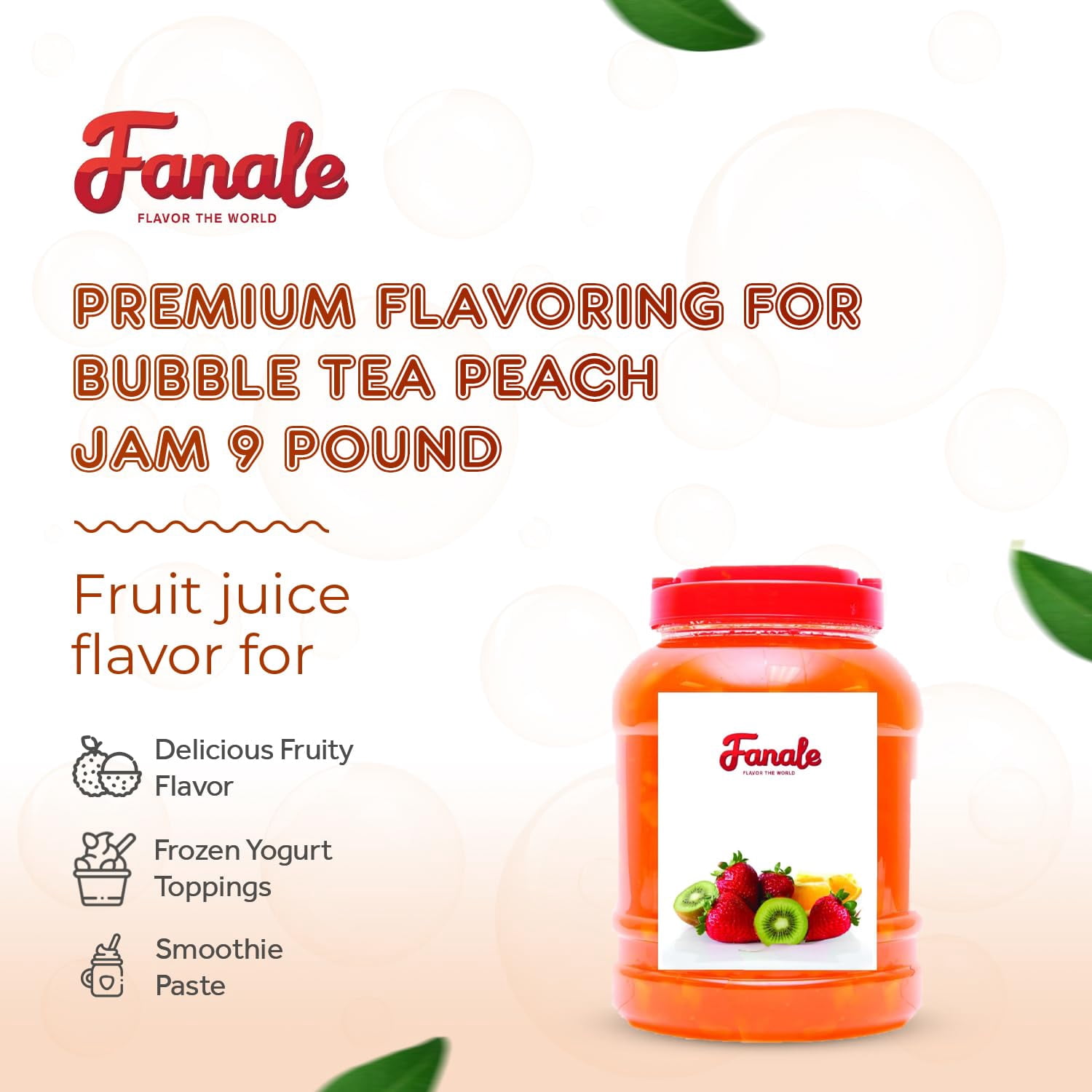 Fanale Premium Peach Flavoring Jam for Bubble Tea, Smoothies, Slushes, and Desserts, 9 lb