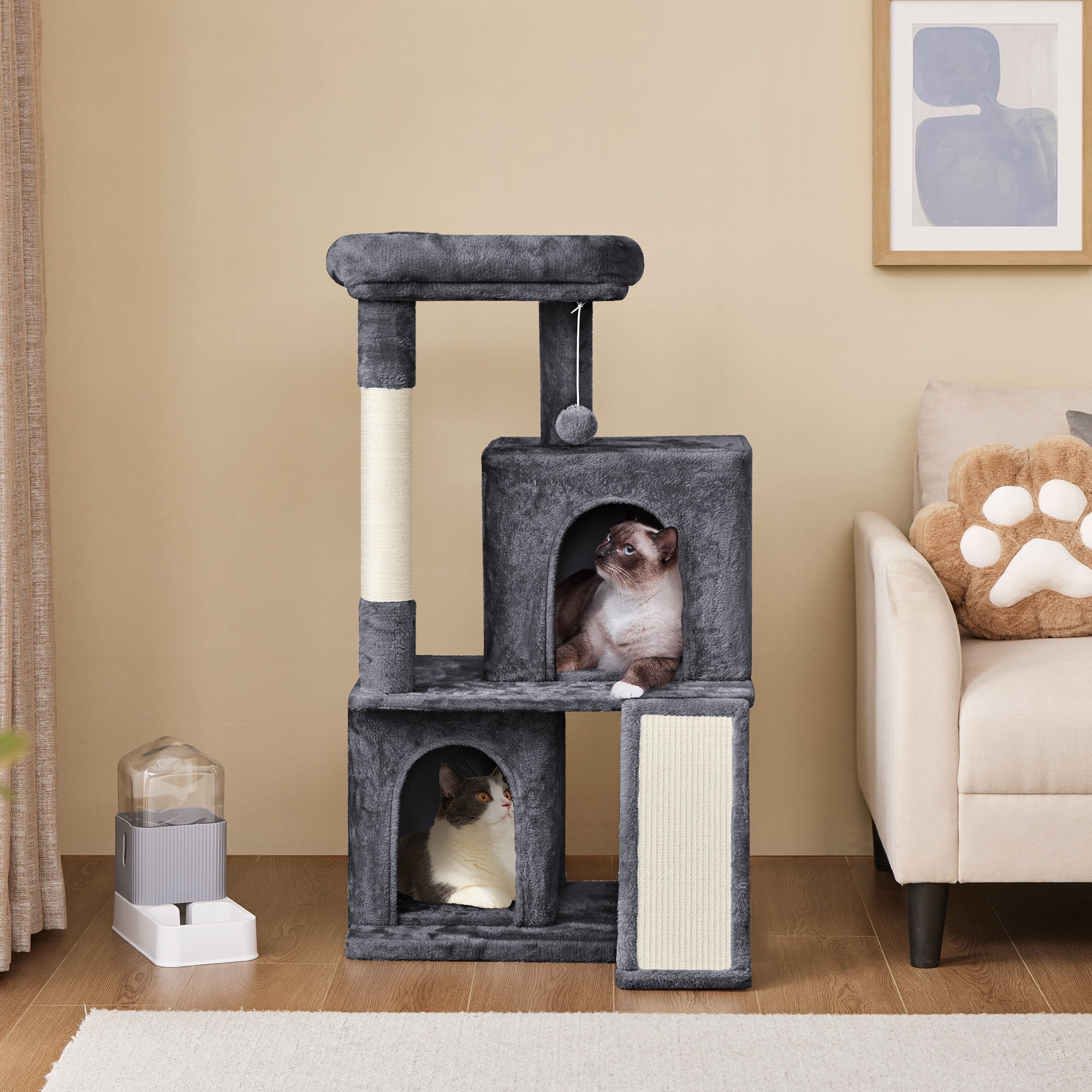 Alden Design 42" Multilevel Cat Tree Tower with Double Condos for Cats Kittens, Dark Gray