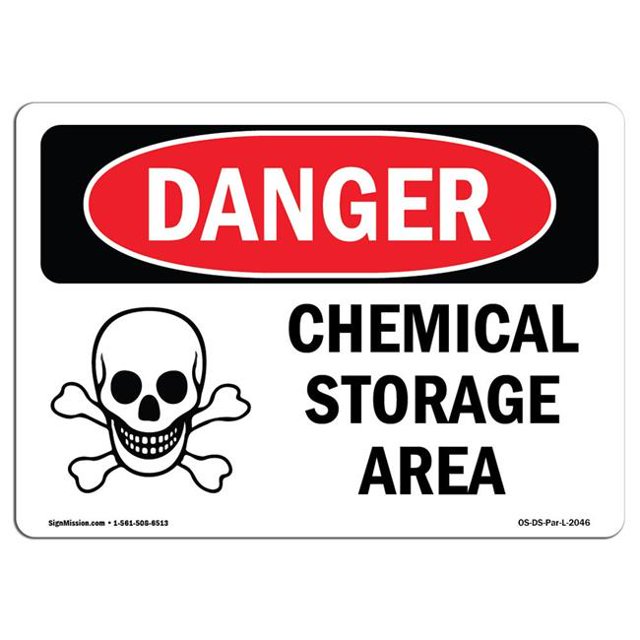 SignMission OS-DS-A-1218-L-2046 12 x 18 in. OSHA Danger Sign - Chemical Storage Area