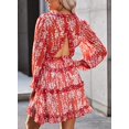 thumbnail image 2 of Robes Mini à Volants à Manches Longues pour Femmes, Dos Nu, Rouge, G, 2 of 5