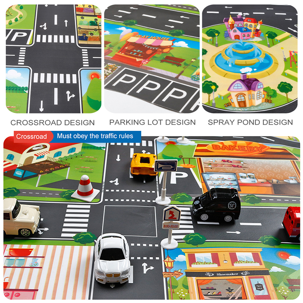 51.2"x39.4" Children's Toy Map Mat Fun City Road Map for Hot Wheels Track Racing and Toys, Parking Map for Toddler Boys, Bedroom, Playroom, Living Room (with Road Signs) - image 4 of 9