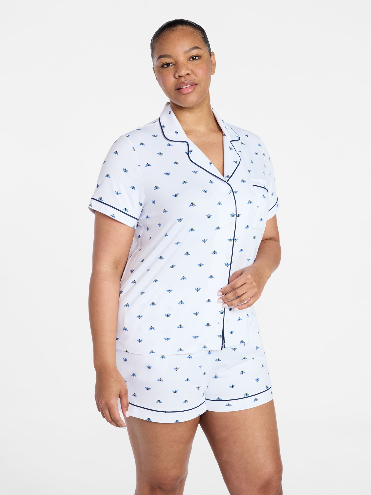 Joyspun Women's Dreamy Soft Collection Notch Collar Top and Shorts Pajama Set, 2-Piece, Sizes XS-3X
