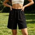 thumbnail image 4 of Sokhug Womens Casual Shorts Cotton Elastic Waist Casual Summer Shorts with Decorative Button Patch Pockets, 4 of 6