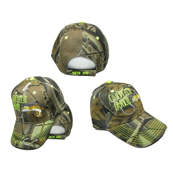 Bite Me Hook Trout Fishing Camouflage Camo Embroidered Cap CAP925C Hat