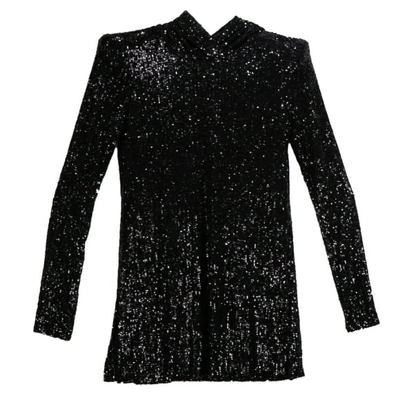 Naeem Khan Women's Black Hooded Long Sleeve Sequined Dress - L