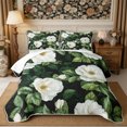 thumbnail image 2 of Manfei Cottagecore Blossom Peony Bed Spread Queen 3pcs,Vintage Flowers Leaves Queen Coverlet Set,1 Quilt and 2 Pillowcases, 2 of 7