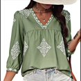 thumbnail image 1 of Blusas Casuales de con Cuello en V y Estampado Floral para Mujer, Blusas Bohemias de Verano con Mangas 3/4. Verde M, 1 of 9