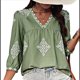thumbnail image 1 of Blusas Casuales de con Cuello en V y Estampado Floral para Mujer, Blusas Bohemias de Verano con Mangas 3/4. Verde XXL, 1 of 9