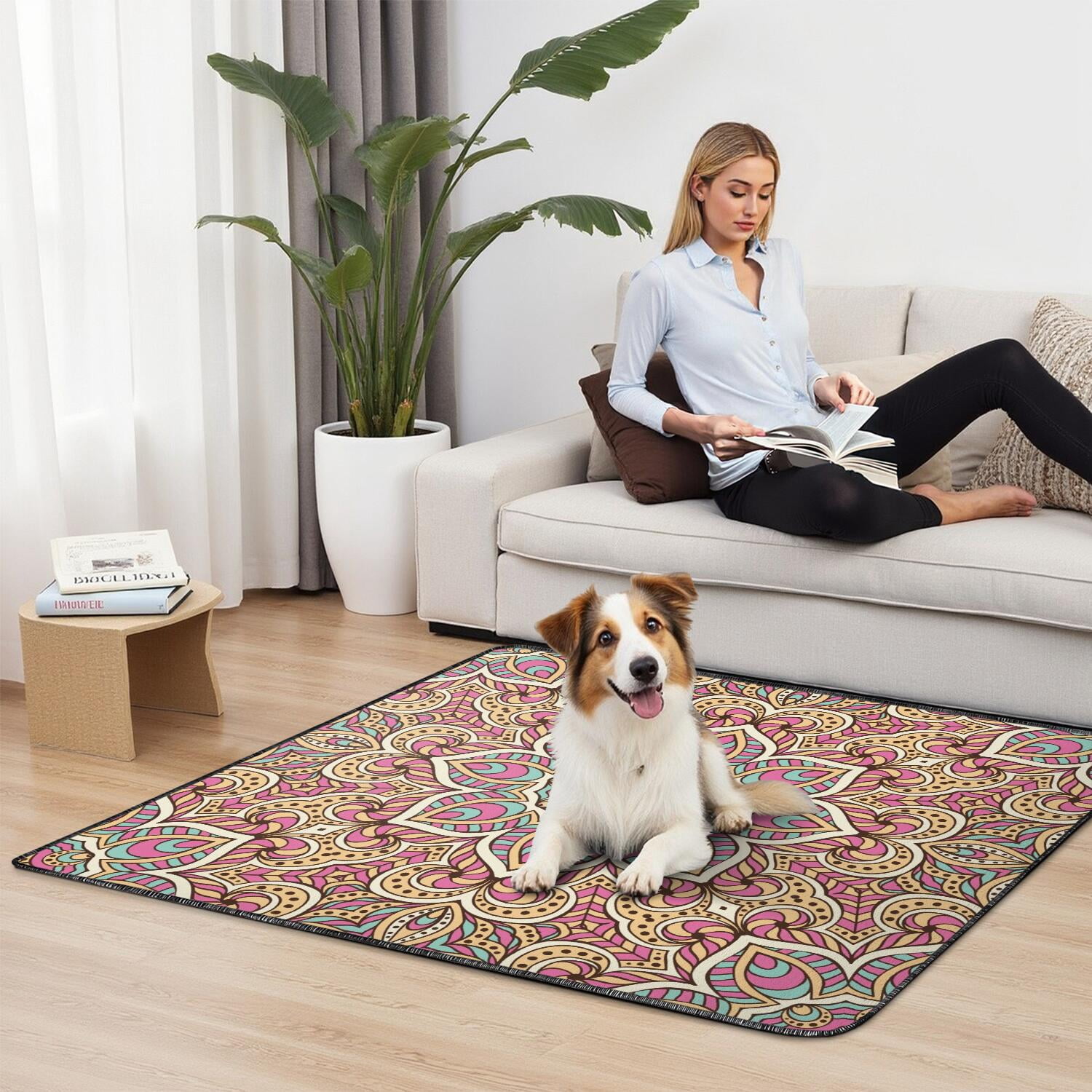 48" x48" Washable Reusable Pee Pads Mandala, Non-Slip Dog Potty Pads with Quick-Absorb Layer for Crate and Floor Protection