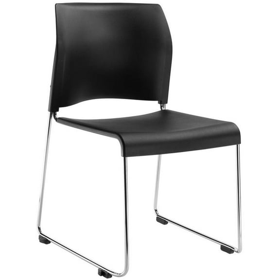 Pemberly Row 30.75" Modern Cafetorium Plastic Stack Chair in Black