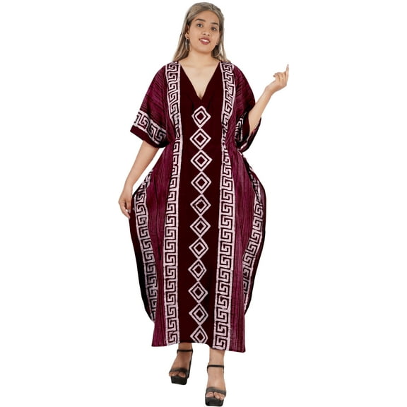 HAPPY BAY Women's Summer Relaxed Fit Caftan House Sleep Shirt Loungewear Dashiki Dresses for Women 2X-3X Stripes, Pink
