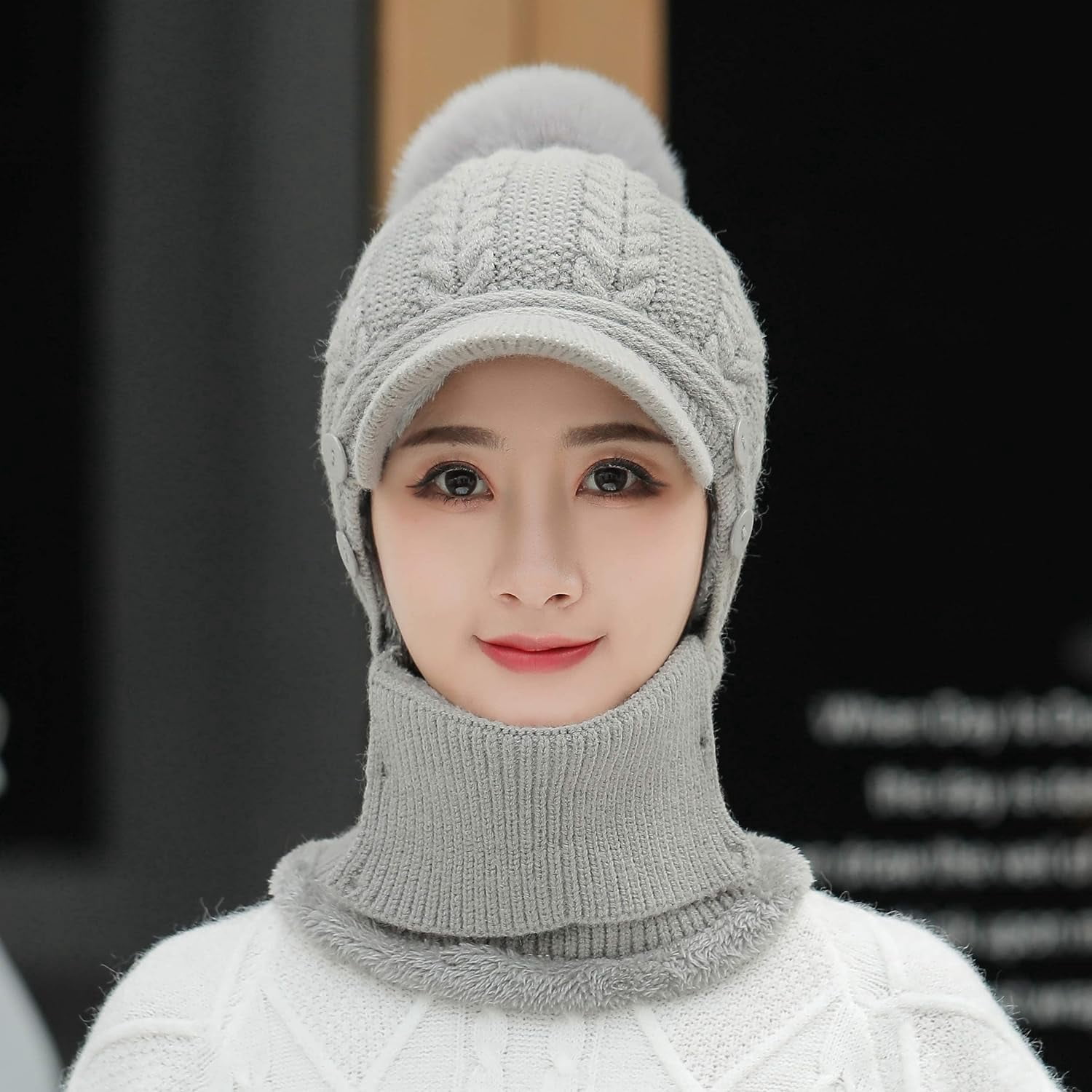 Zhengup Women Winter One Piece Beanie Hat Slouchy Fleece Balaclavas Face Mask Neck Scarf Set Earmuff Ski Snow Knit Hats