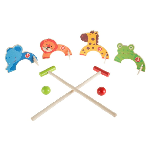 Kids Animal Croquet Set Mini Croquet Playset with 4 Wooden Zoo Animal