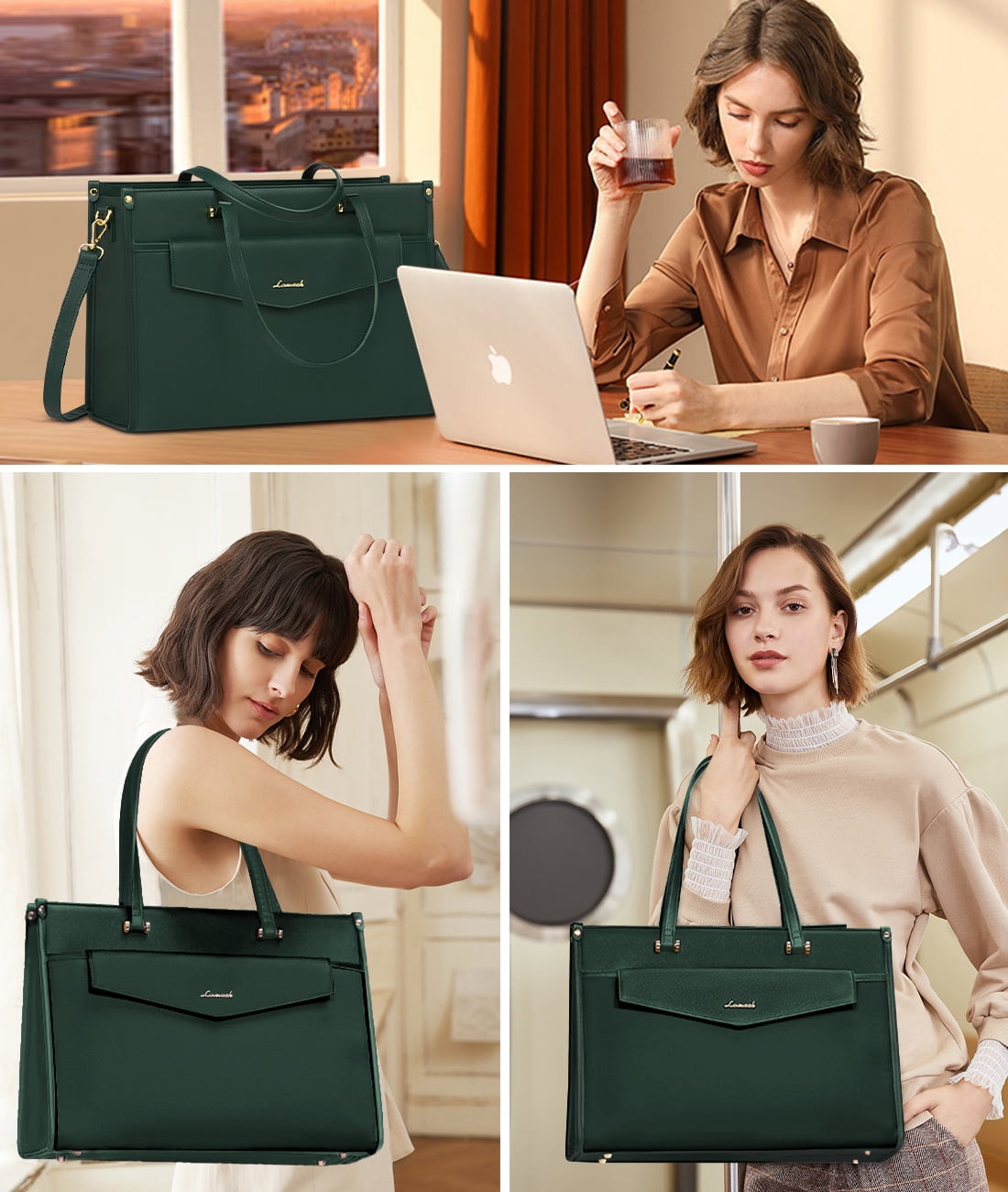 Lovevook Laptop Tote Bag for Women,PU Leather Teacher Nurse Office Ladies Work Bag,Classy Anti-Thief Women Handbags Shoulder Bags-Large