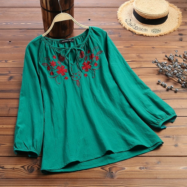 ZANZEA Spring Fashion Women V Neck Long Sleeve Floral Embroidery Tops  Cotton Shirts Blouse 