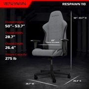 RESPAWN 110 Ergonomic Gaming Chair - Reclining Office Video Game Swivel Chair with Lumbar Support, Headrest, Heavy Duty, High Back, Racing Style Gaming Recliner Seat for Computer Gamer - Gray Fabric