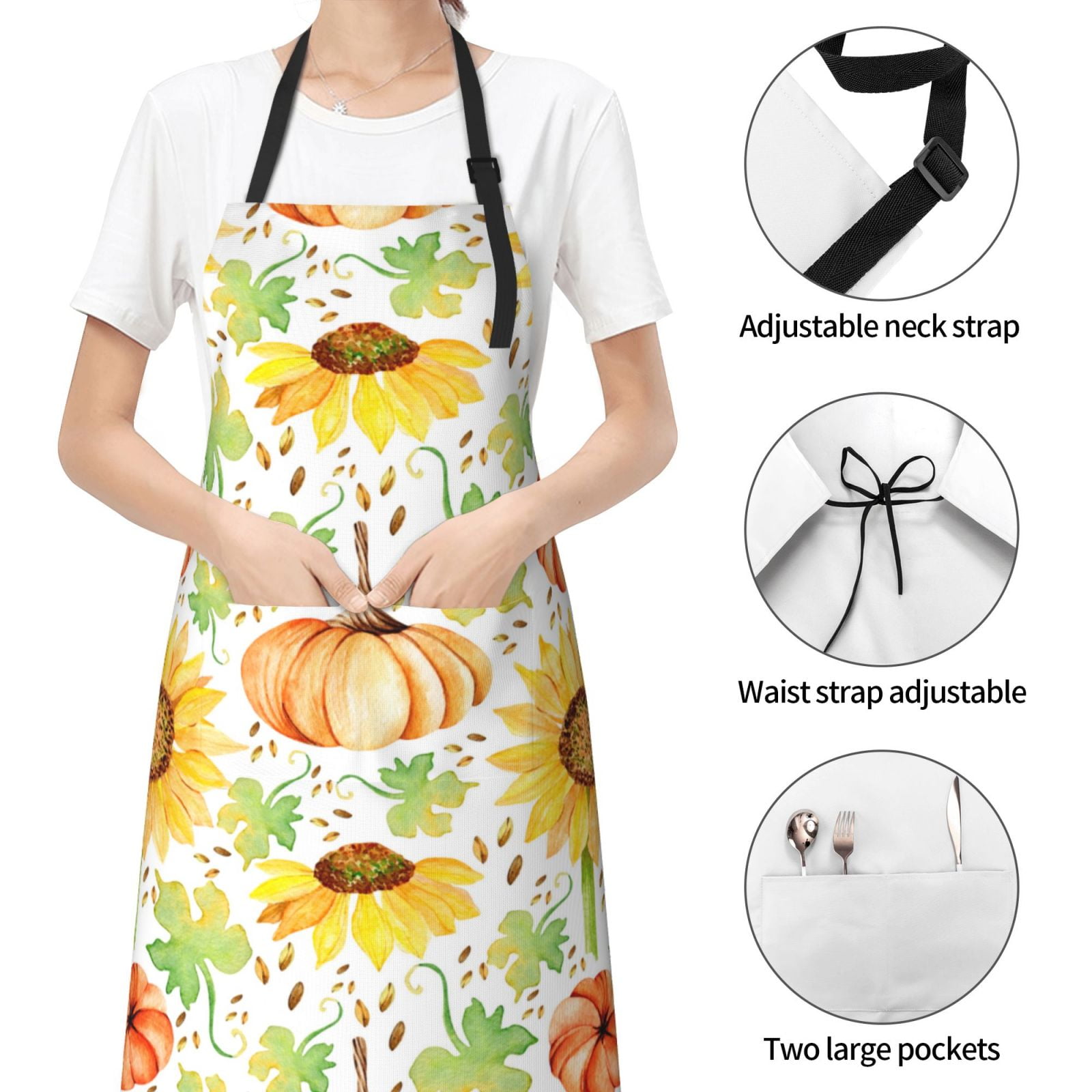 Kdxio Autumn Theme Apron with Pockets Adjustable Kitchen Aprons for Men Women Waterproof Aprons for Cooking,Drawing,Crafting, Baking Household Cleaning