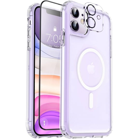 Strong Magnetic for iPhone 11 Case,[Compatible with Magsafe][Anti Yellowing][Glass Screen Protector Camera Lens Protector]Slim Thin Shockproof Protective Cover Case for iPhone 11 6.1 inch,Clear