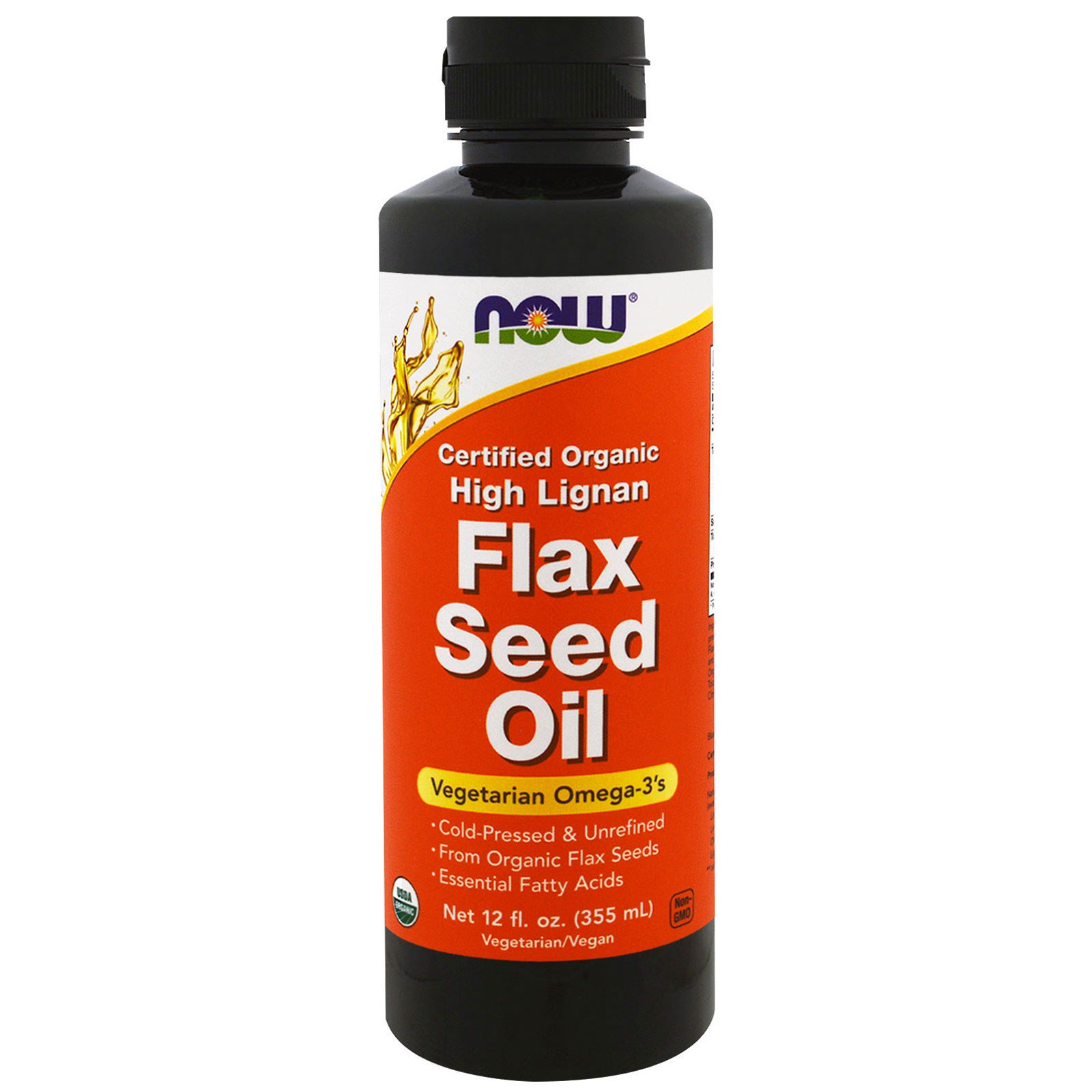 Now Foods Certified Organic High Lignan Flax Seed Oil 12 fl oz 355 ml